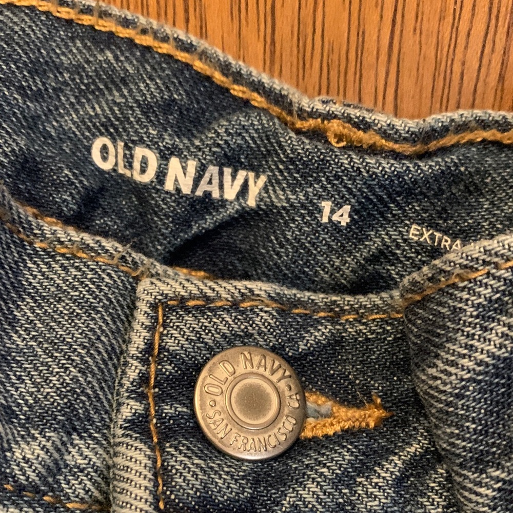 Old Navy Blue Denim Jeans high rise barrel leg size 14 - Picture 2 of 6